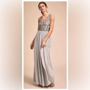 Anthropologie ||‎ BHLDN Mischa Dress Beaded Formal Bridesmaid Gray Silver 4 NWT